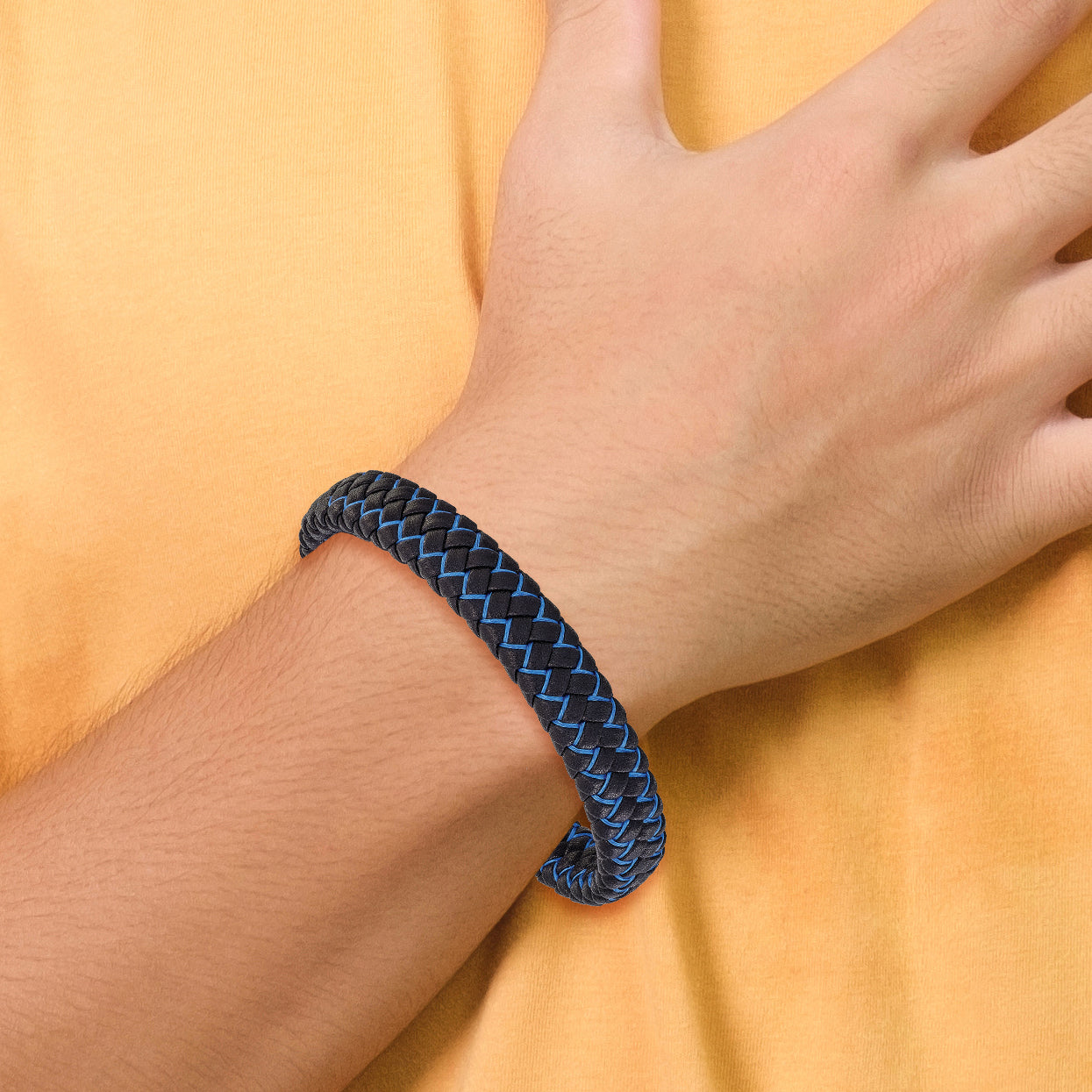 Men's Black Ion-Plated Polished Leather Stainless Steel Bracelet 12mm 8.25in