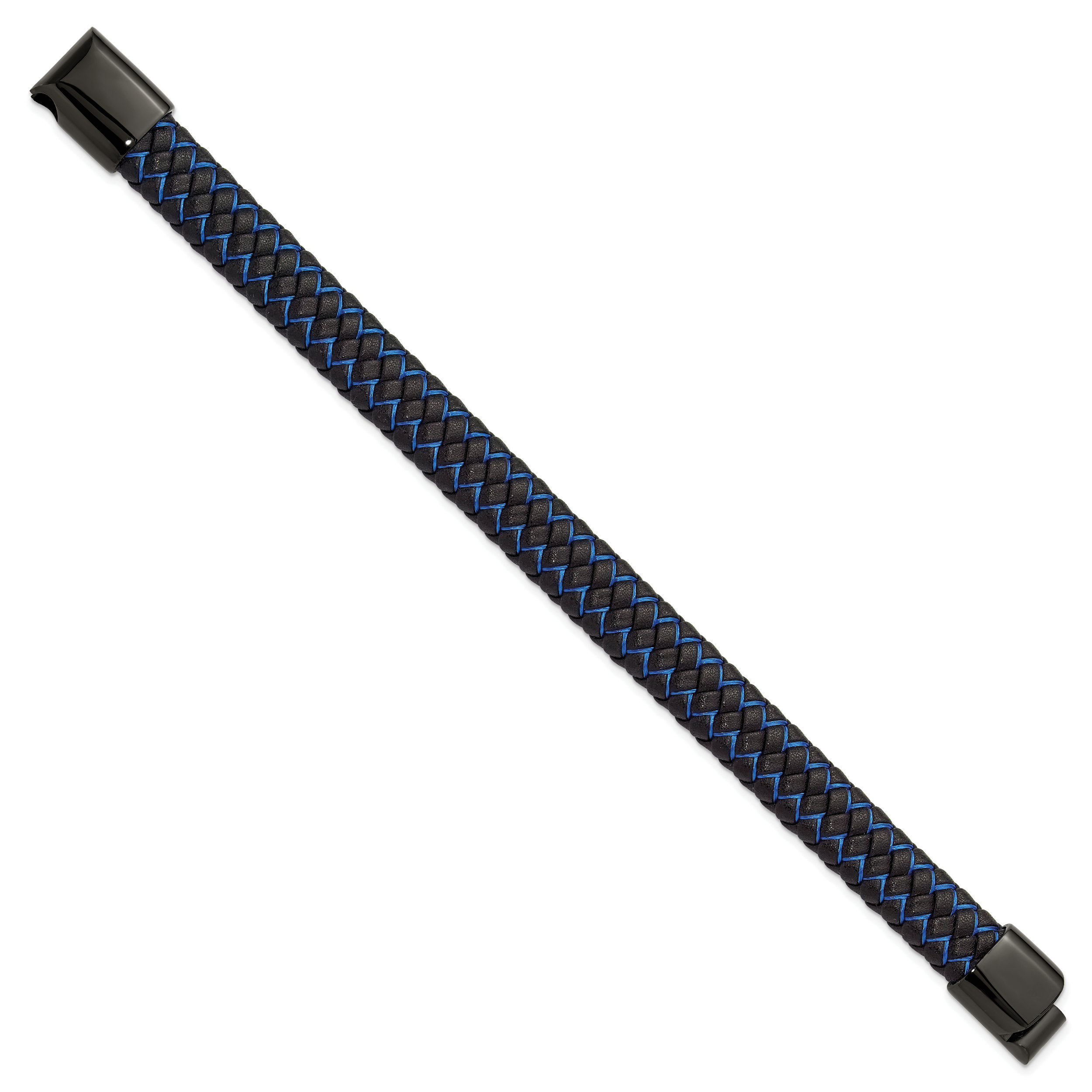 Men's Black Ion-Plated Polished Leather Stainless Steel Bracelet 12mm 8.25in Secondary image
