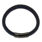 Men's Black Ion-Plated Polished Leather Stainless Steel Bracelet 12mm 8.25in