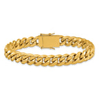 Men's Gold-Tone Polished Cubic Zirconia Stainless Steel Curb Chain Bracelet 10mm