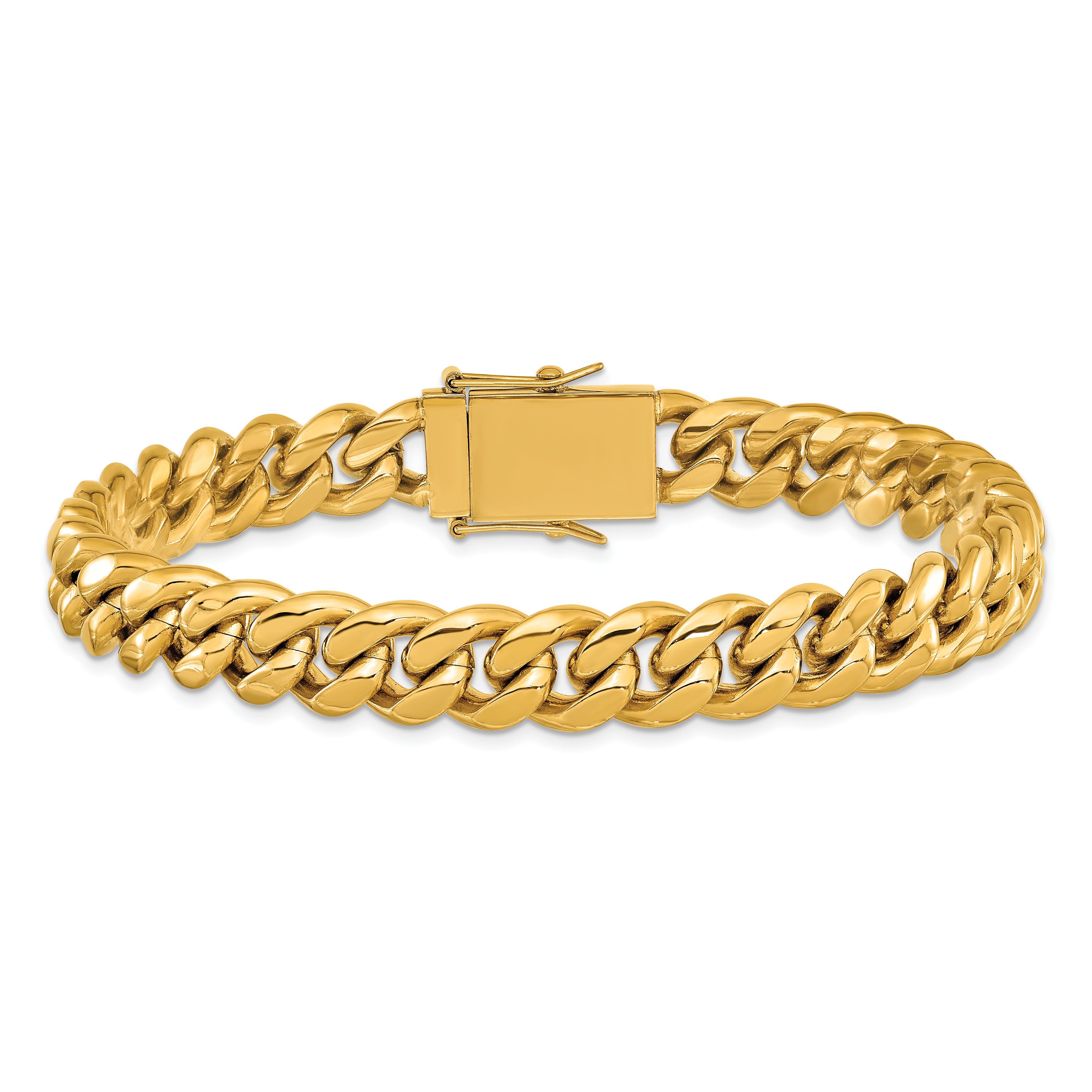 Men's Gold-Tone Polished Cubic Zirconia Stainless Steel Curb Chain Bracelet 10mm