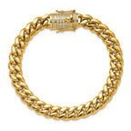 Men's Gold-Tone Polished Cubic Zirconia Stainless Steel Curb Chain Bracelet 10mm