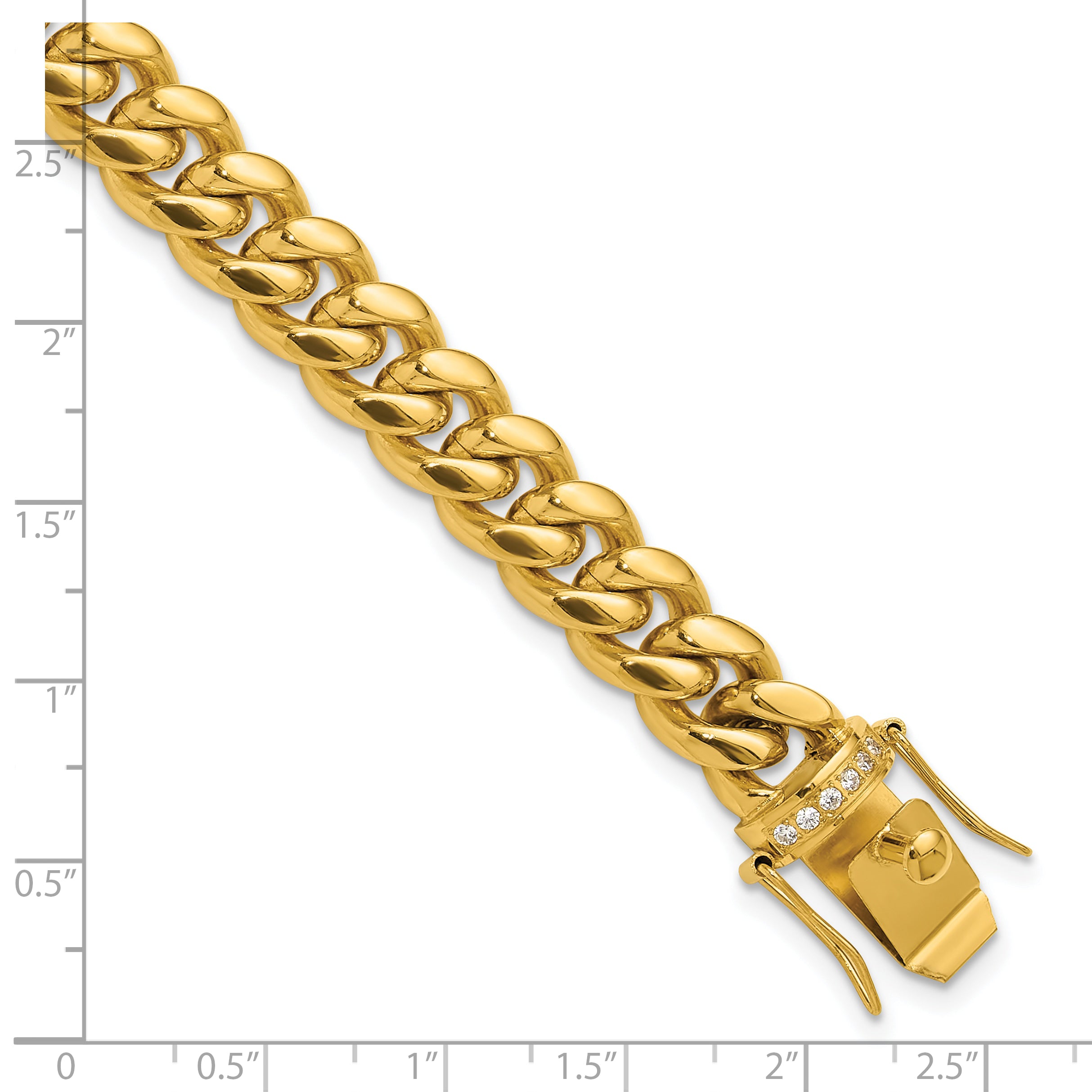 Men's Gold-Tone Polished Cubic Zirconia Stainless Steel Curb Chain Bracelet 10mm
