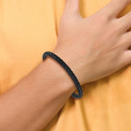 Men's Black Ion-Plated Polished Leather Stainless Steel Bracelet 6.5mm