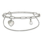 Polished Mother of Pearl Heart Stainless Steel Bracelet 4.4mm