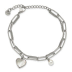 Polished Mother of Pearl Heart Stainless Steel Bracelet 4.4mm
