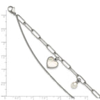 Polished Mother of Pearl Heart Stainless Steel Bracelet 4.4mm