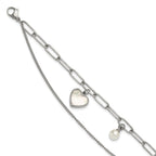 Polished Mother of Pearl Heart Stainless Steel Bracelet 4.4mm