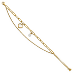 Gold-Tone Polished Mother of Pearl Heart Stainless Steel Bracelet 4.4mm