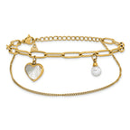Gold-Tone Polished Mother of Pearl Heart Stainless Steel Bracelet 4.4mm