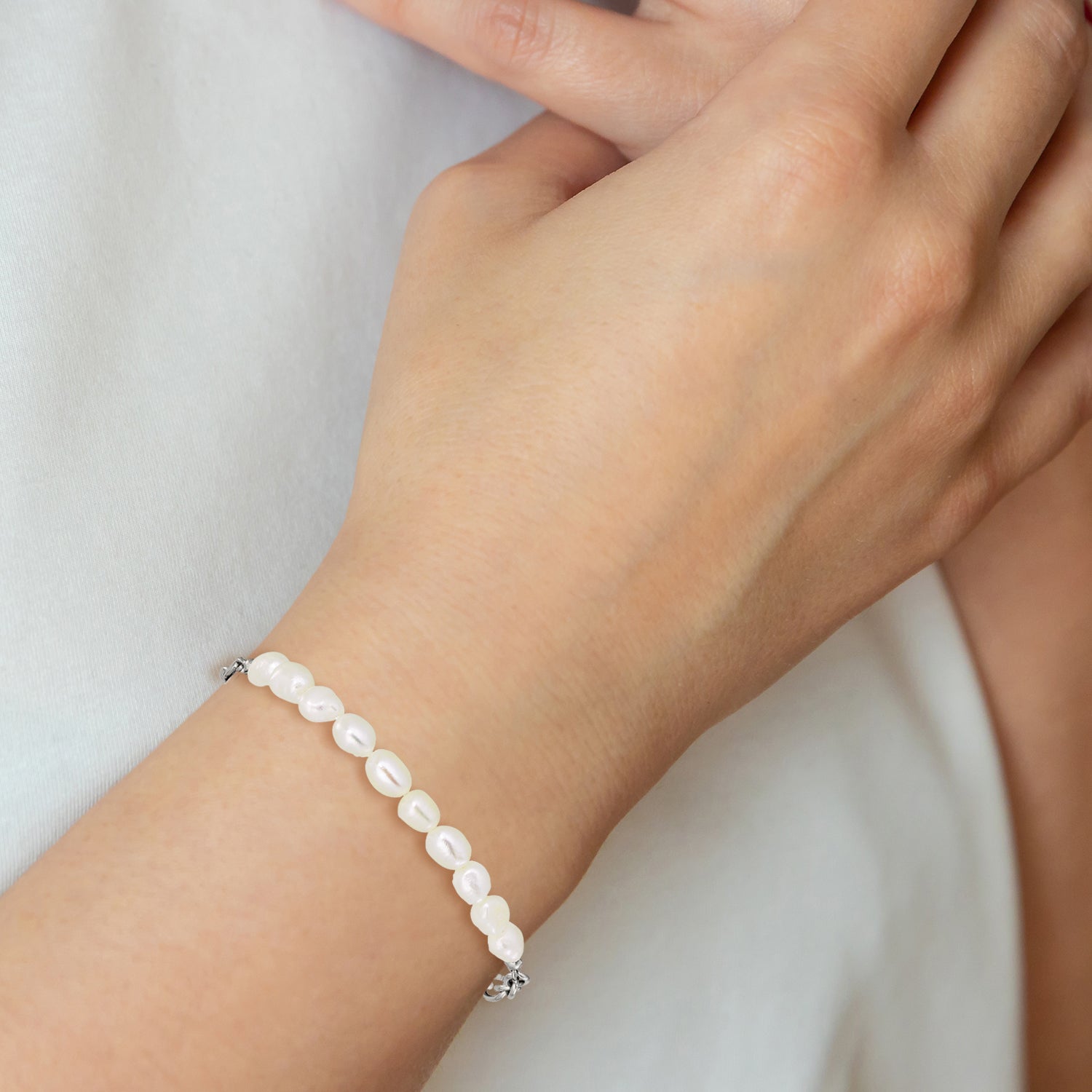 Polished Freshwater Cultured Pearl Stainless Steel Bracelet 5.5mm