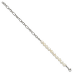 Polished Freshwater Cultured Pearl Stainless Steel Bracelet 5.5mm