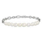 Polished Freshwater Cultured Pearl Stainless Steel Bracelet 5.5mm