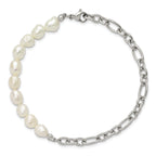 Polished Freshwater Cultured Pearl Stainless Steel Bracelet 5.5mm