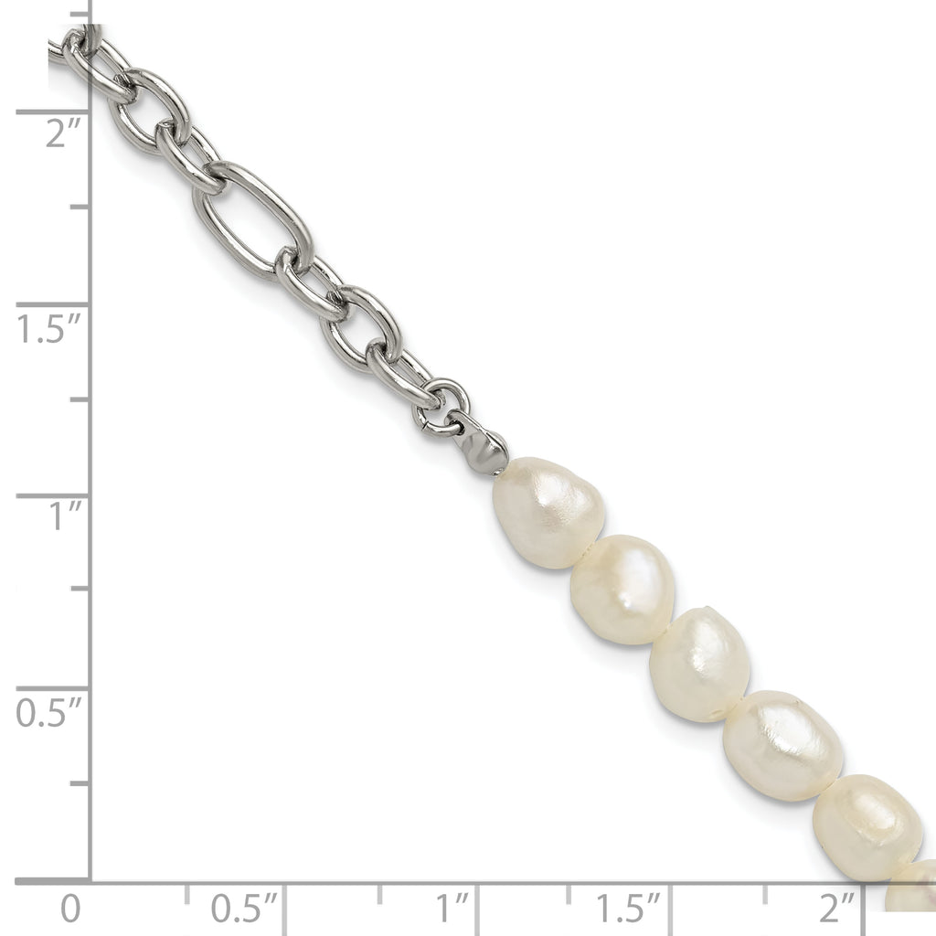 Polished Freshwater Cultured Pearl Stainless Steel Bracelet 5.5mm