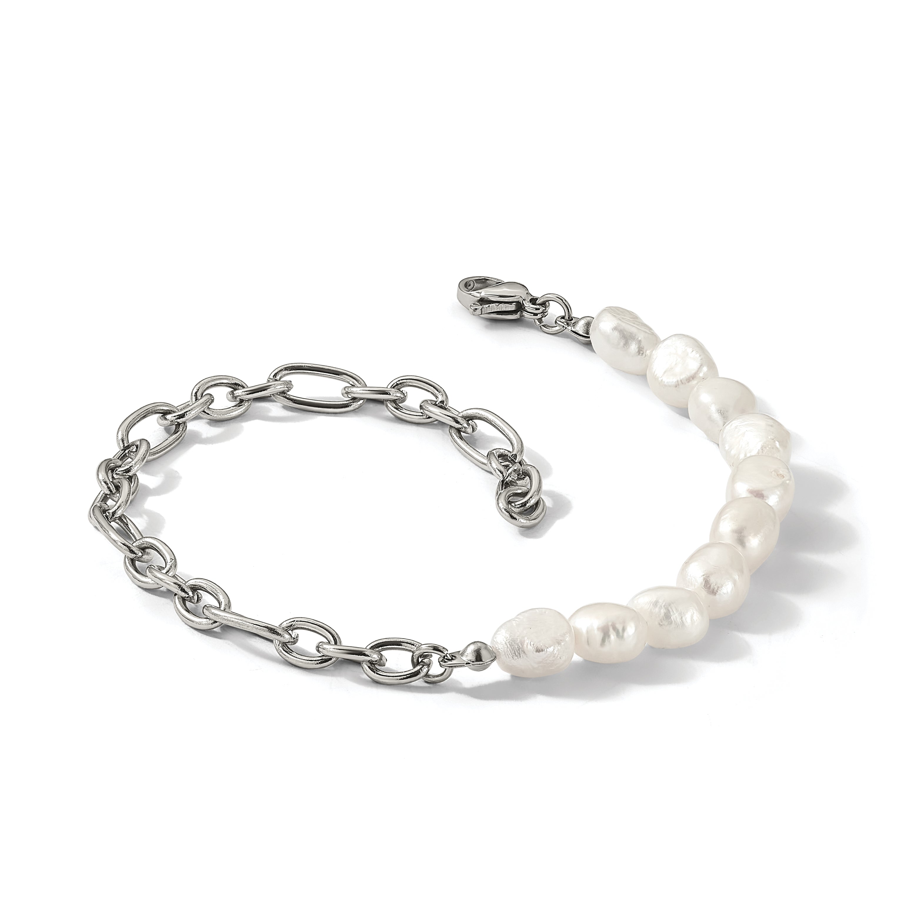 Polished Freshwater Cultured Pearl Stainless Steel Bracelet 5.5mm