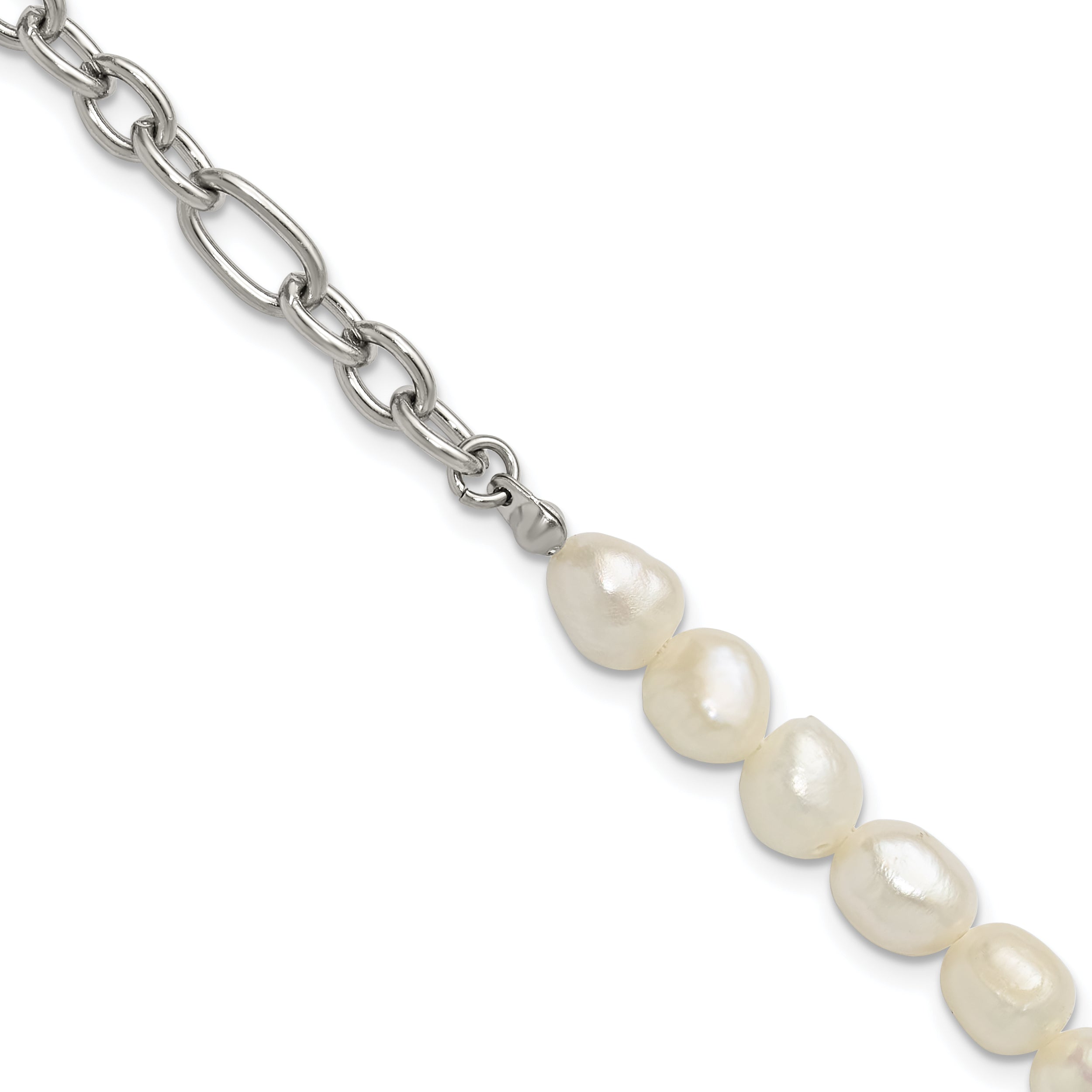Polished Freshwater Cultured Pearl Stainless Steel Bracelet 5.5mm Main image