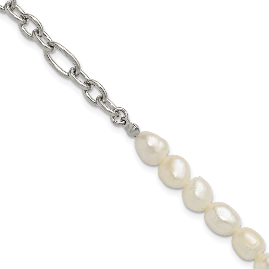 Polished Freshwater Cultured Pearl Stainless Steel Bracelet 5.5mm