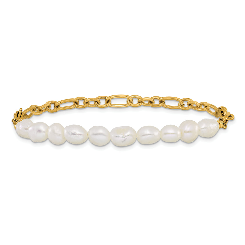 Gold-Tone Polished Freshwater Cultured Pearl Stainless Steel Bracelet 5.5mm