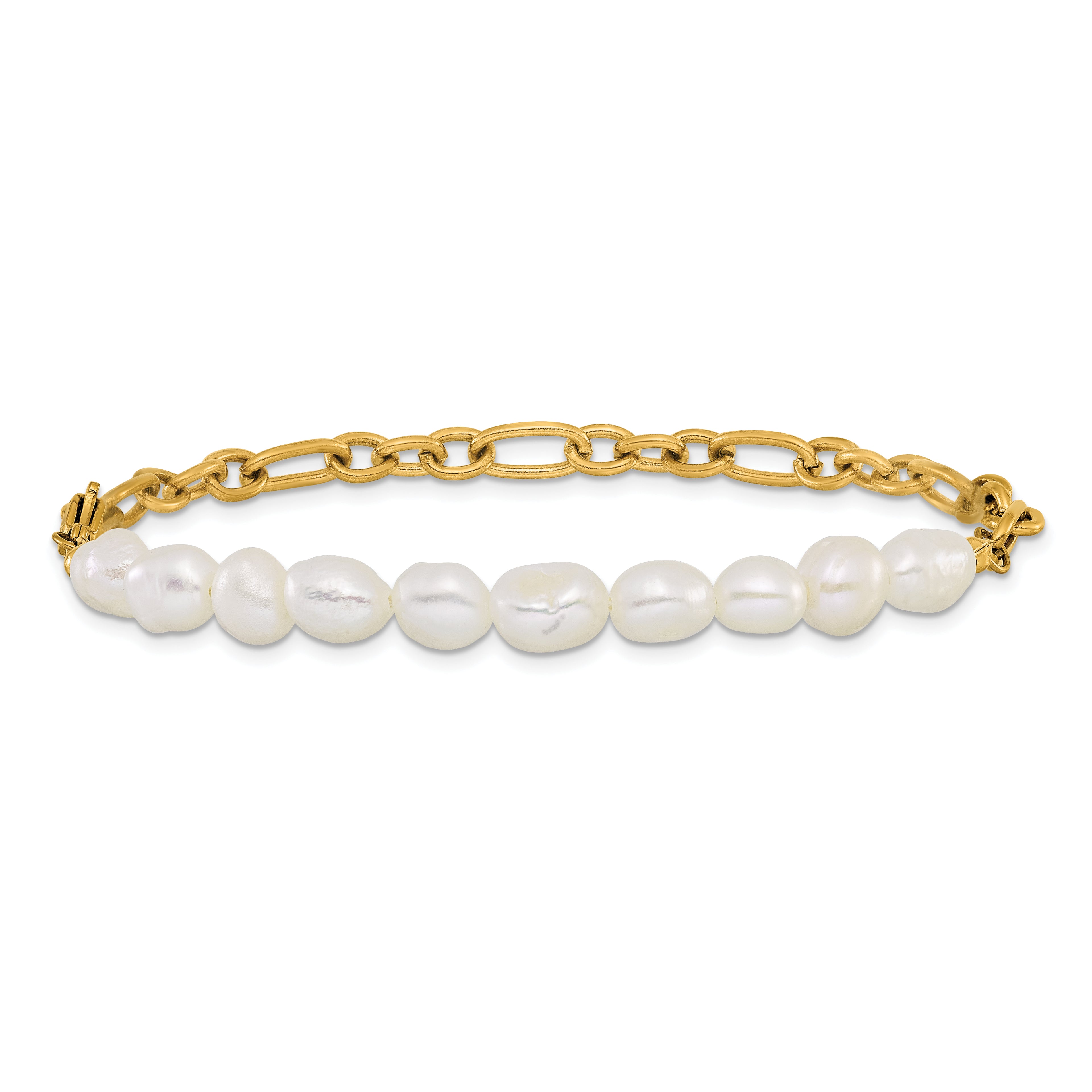 Gold-Tone Polished Freshwater Cultured Pearl Stainless Steel Bracelet 5.5mm