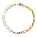 Gold-Tone Polished Freshwater Cultured Pearl Stainless Steel Bracelet 5.5mm