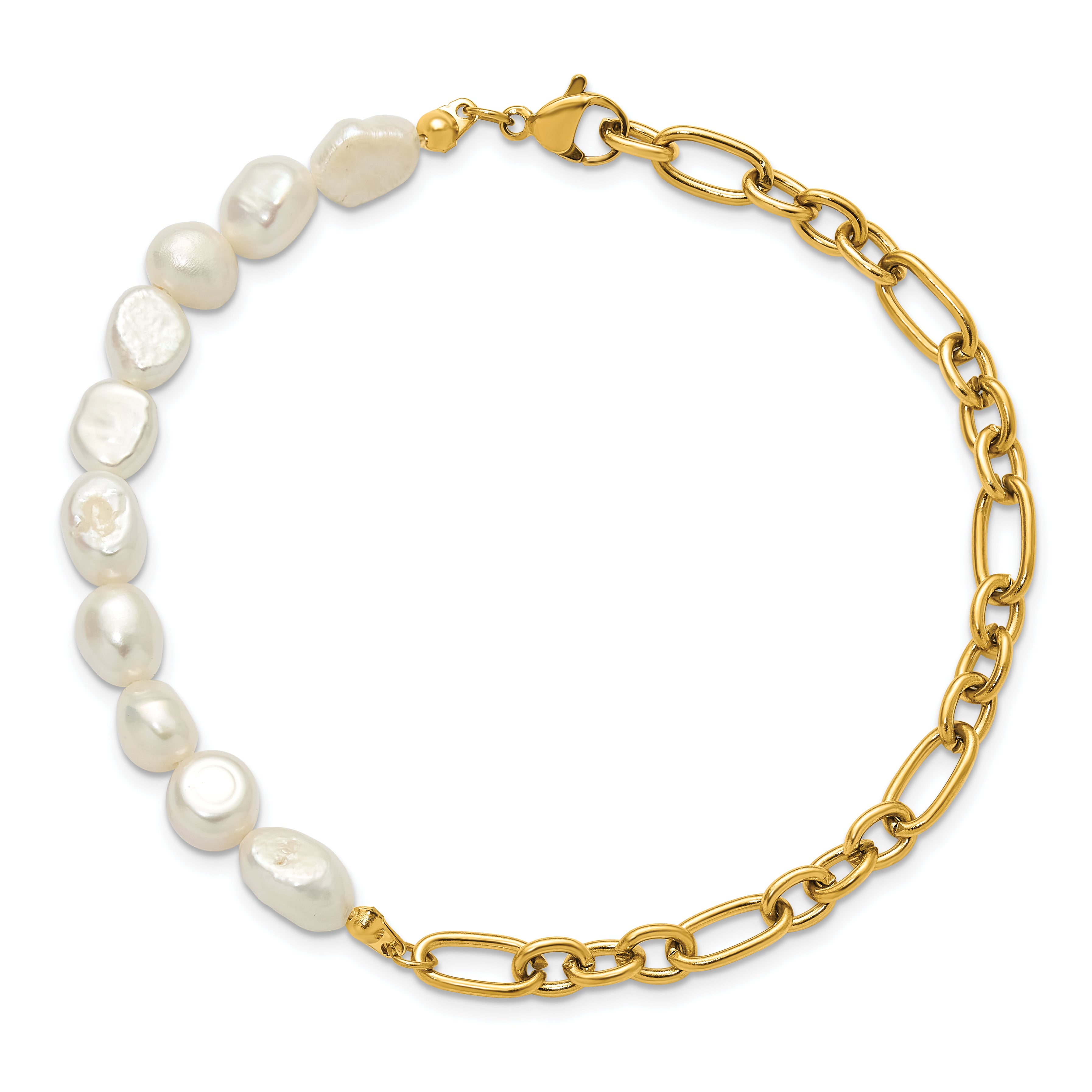 Gold-Tone Polished Freshwater Cultured Pearl Stainless Steel Bracelet 5.5mm