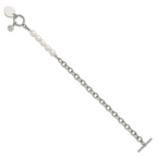 Polished Freshwater Cultured Pearl Heart Stainless Steel Bracelet 6mm