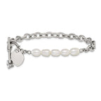 Polished Freshwater Cultured Pearl Heart Stainless Steel Bracelet 6mm