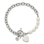 Polished Freshwater Cultured Pearl Heart Stainless Steel Bracelet 6mm