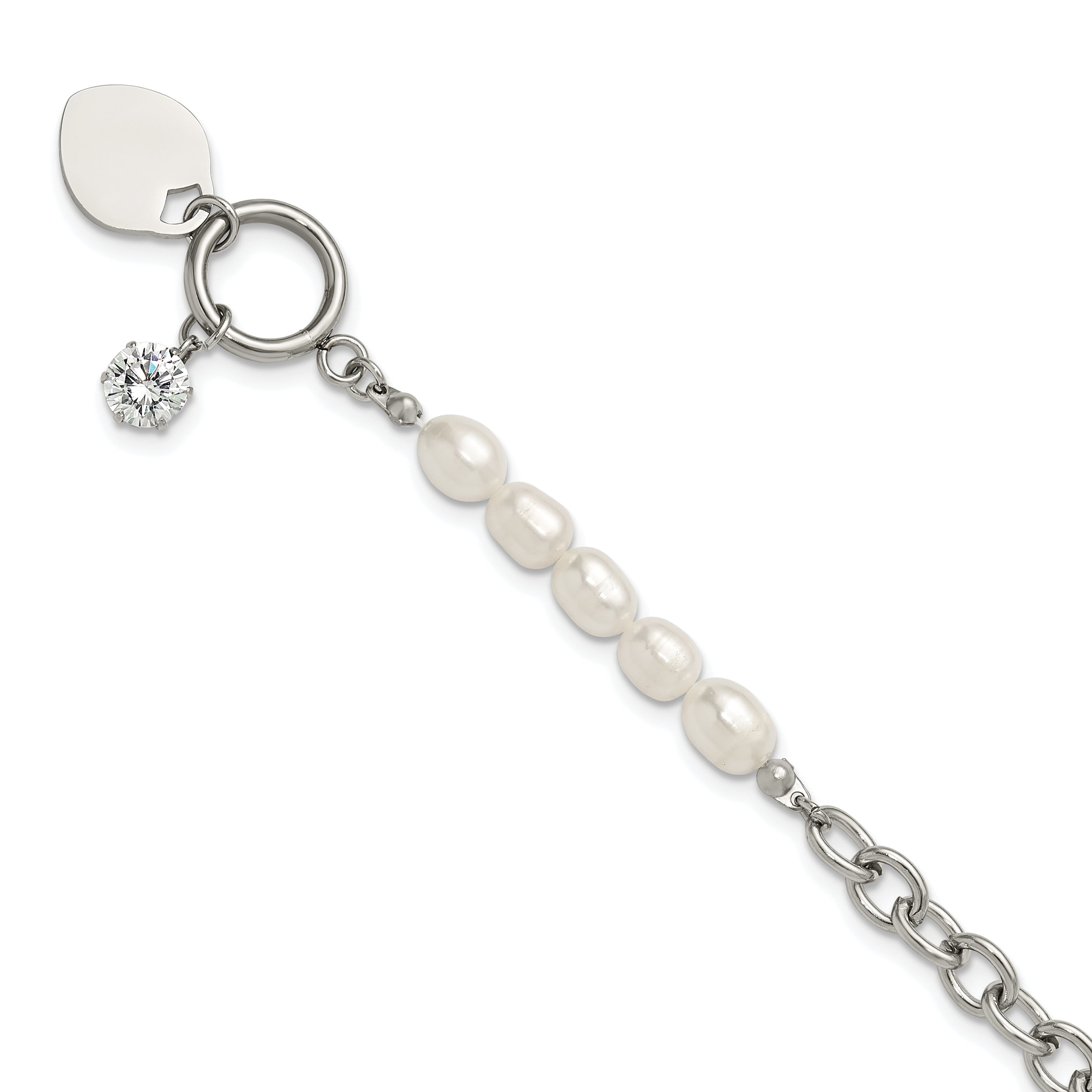 Polished Freshwater Cultured Pearl Heart Stainless Steel Bracelet 6mm Main image