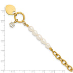 Gold-Tone Polished Freshwater Cultured Pearl Heart Stainless Steel Bracelet 6mm