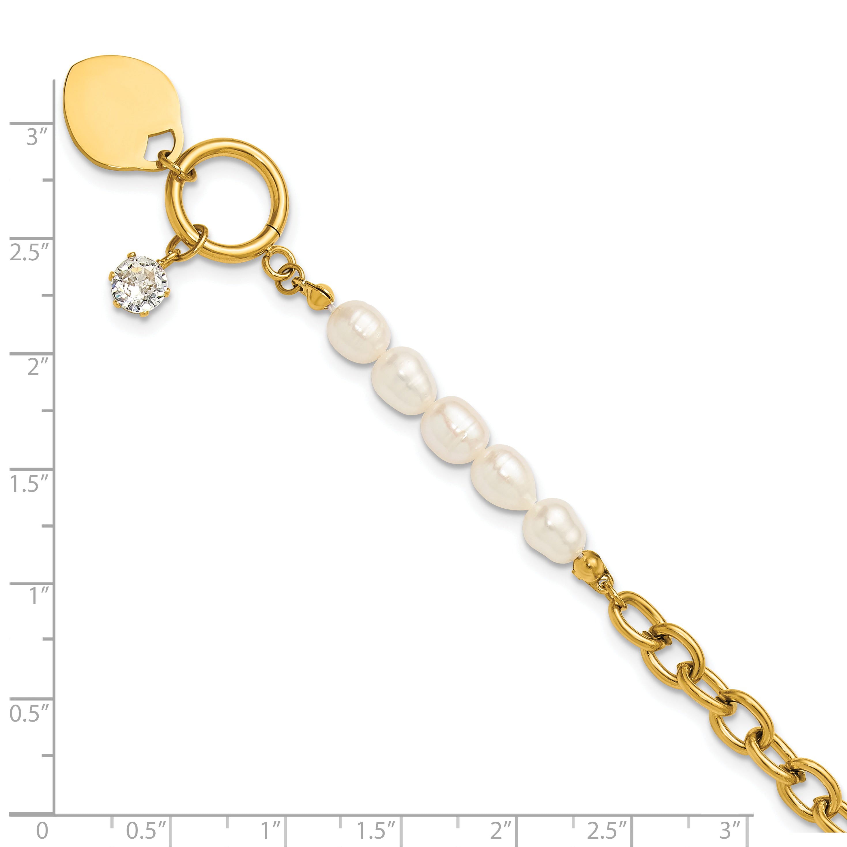 Gold-Tone Polished Freshwater Cultured Pearl Heart Stainless Steel Bracelet 6mm