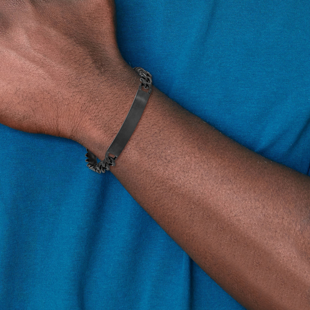 Men's Brushed and Polished Black Stainless Steel ID Bracelet 9mm
