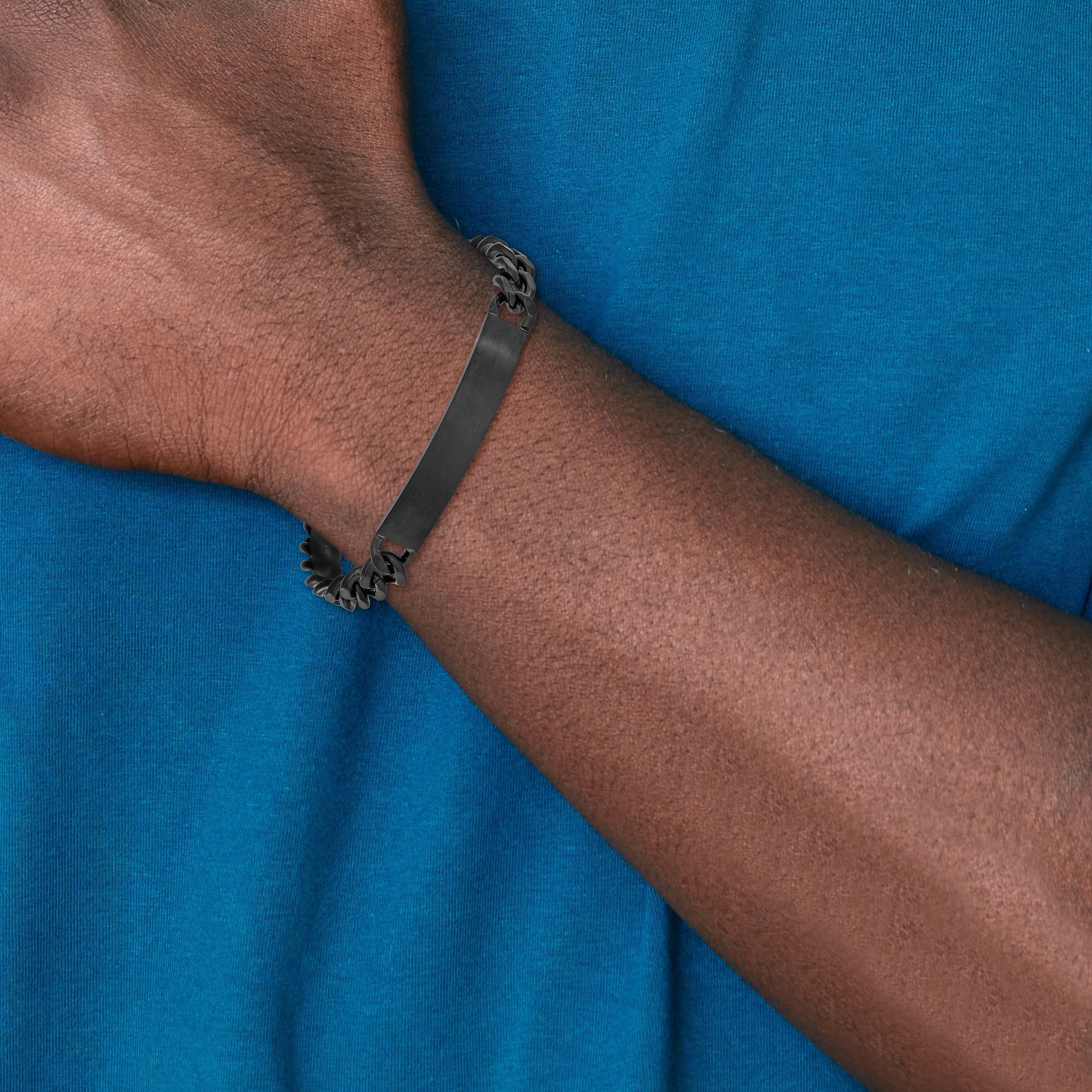 Men's Brushed and Polished Black Stainless Steel ID Bracelet 9mm