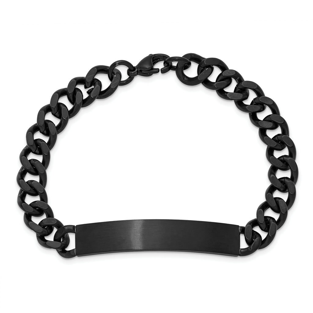 Men's Brushed and Polished Black Stainless Steel ID Bracelet 9mm