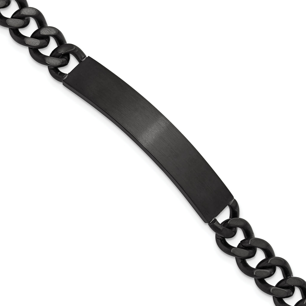 Men's Brushed and Polished Black Stainless Steel ID Bracelet 9mm