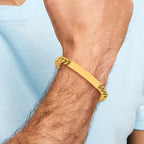 Men's Polished Gold-Tone Stainless Steel ID Bracelet 9mm