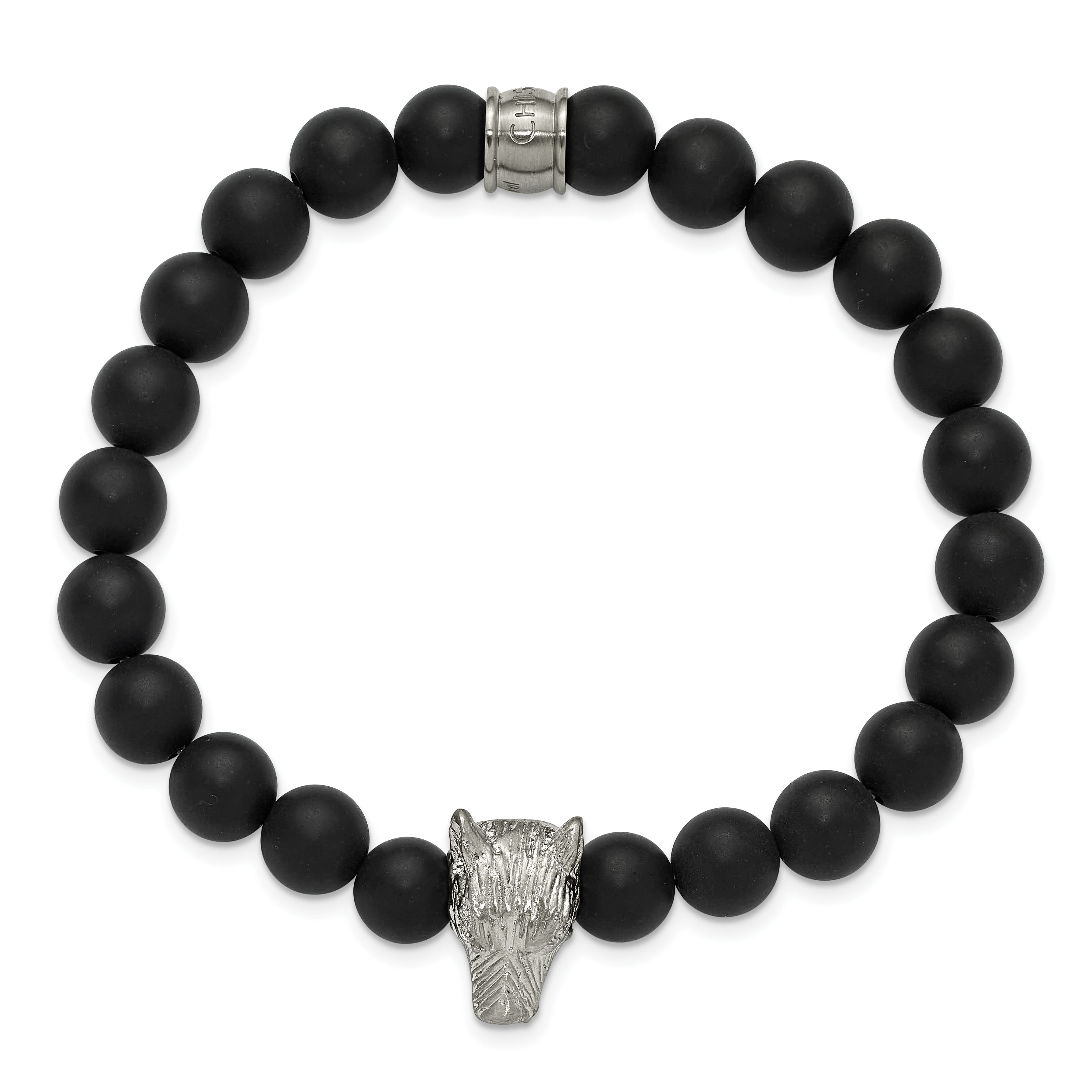 Men's Polished Black Agate Stainless Steel Bracelet 8mm Secondary image
