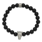 Men's Polished Black Agate Stainless Steel Bracelet 8mm