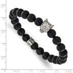 Men's Polished Black Agate Stainless Steel Bracelet 8mm