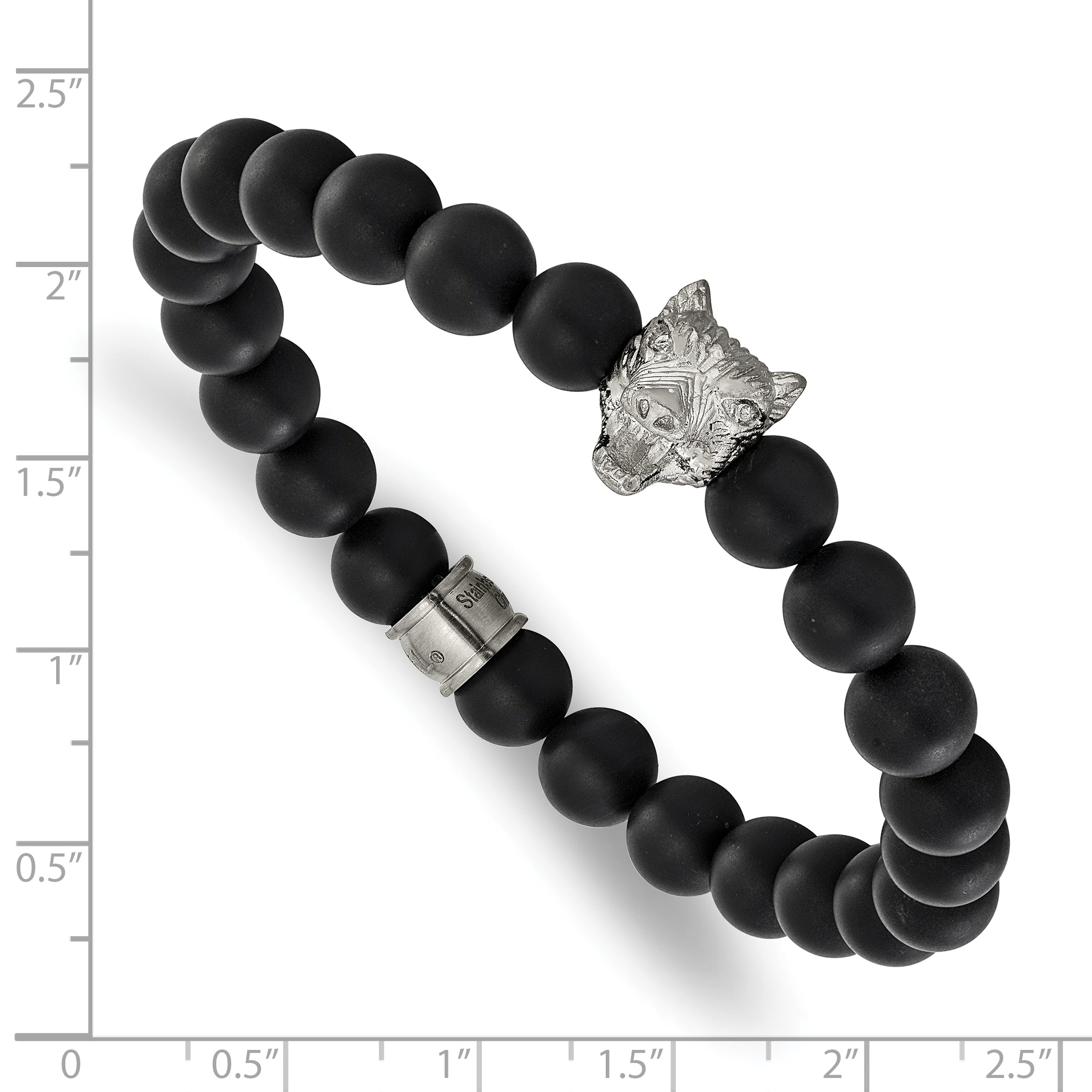 Men's Polished Black Agate Stainless Steel Bracelet 8mm
