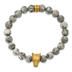 Men's Gold-Tone Antiqued Grey Jasper Stainless Steel Bracelet 9mm
