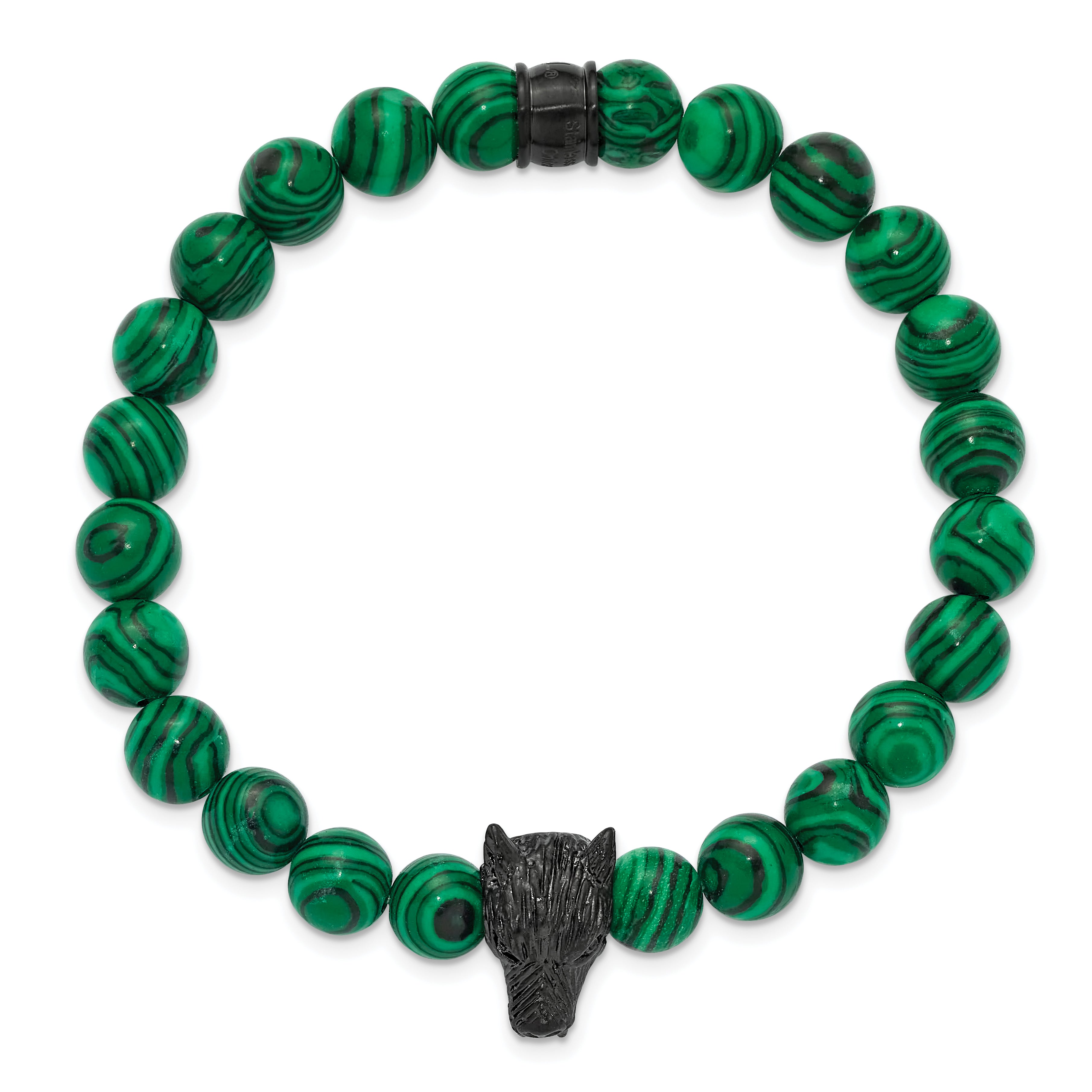 Men's Black Ion-Plated Polished Malachite Stainless Steel Bracelet 8mm