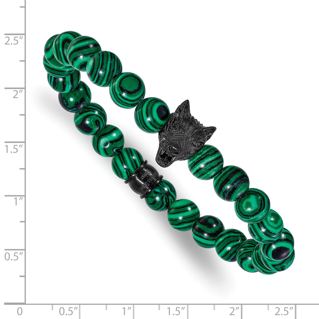 Men's Black Ion-Plated Polished Malachite Stainless Steel Bracelet 8mm