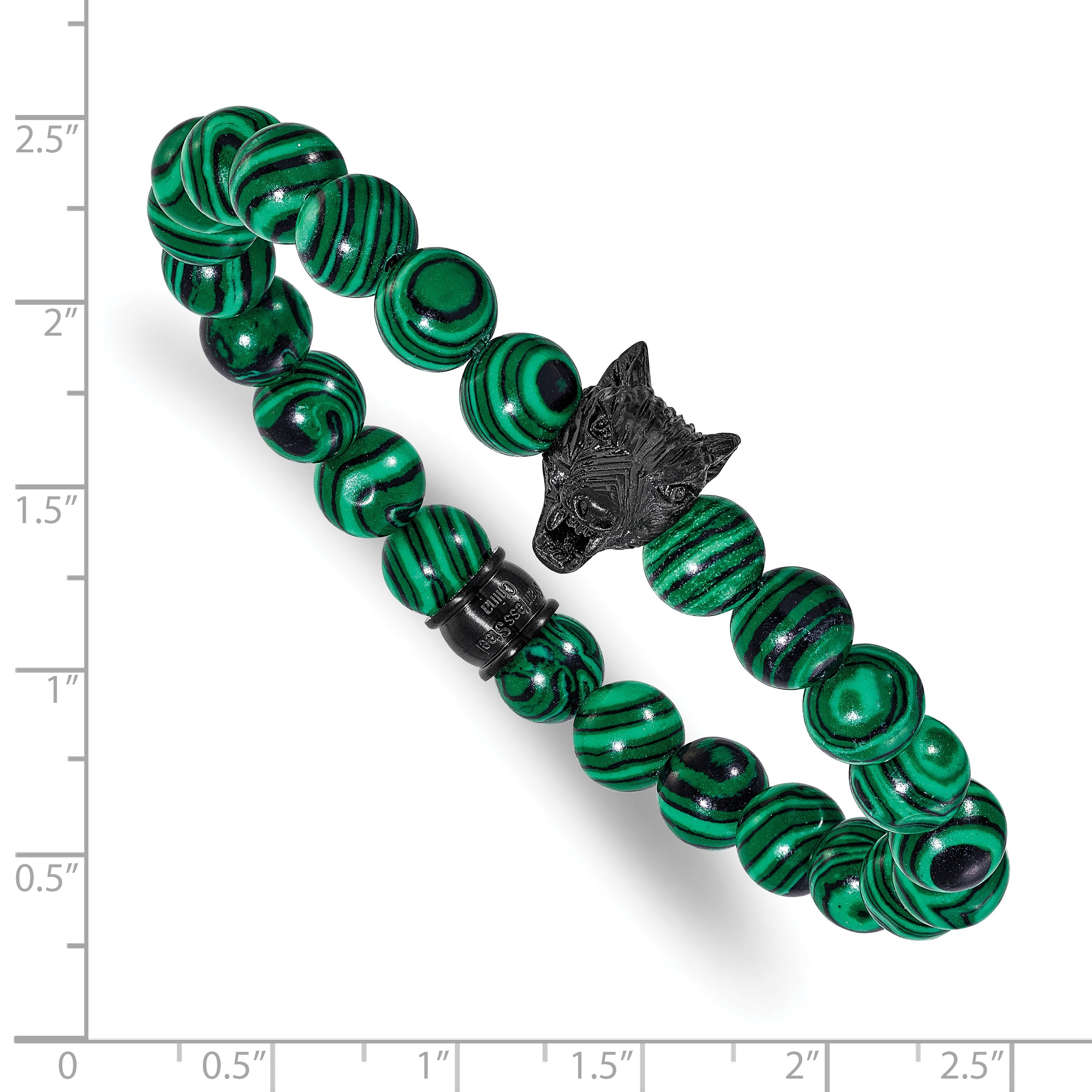 Men's Black Ion-Plated Polished Malachite Stainless Steel Bracelet 8mm