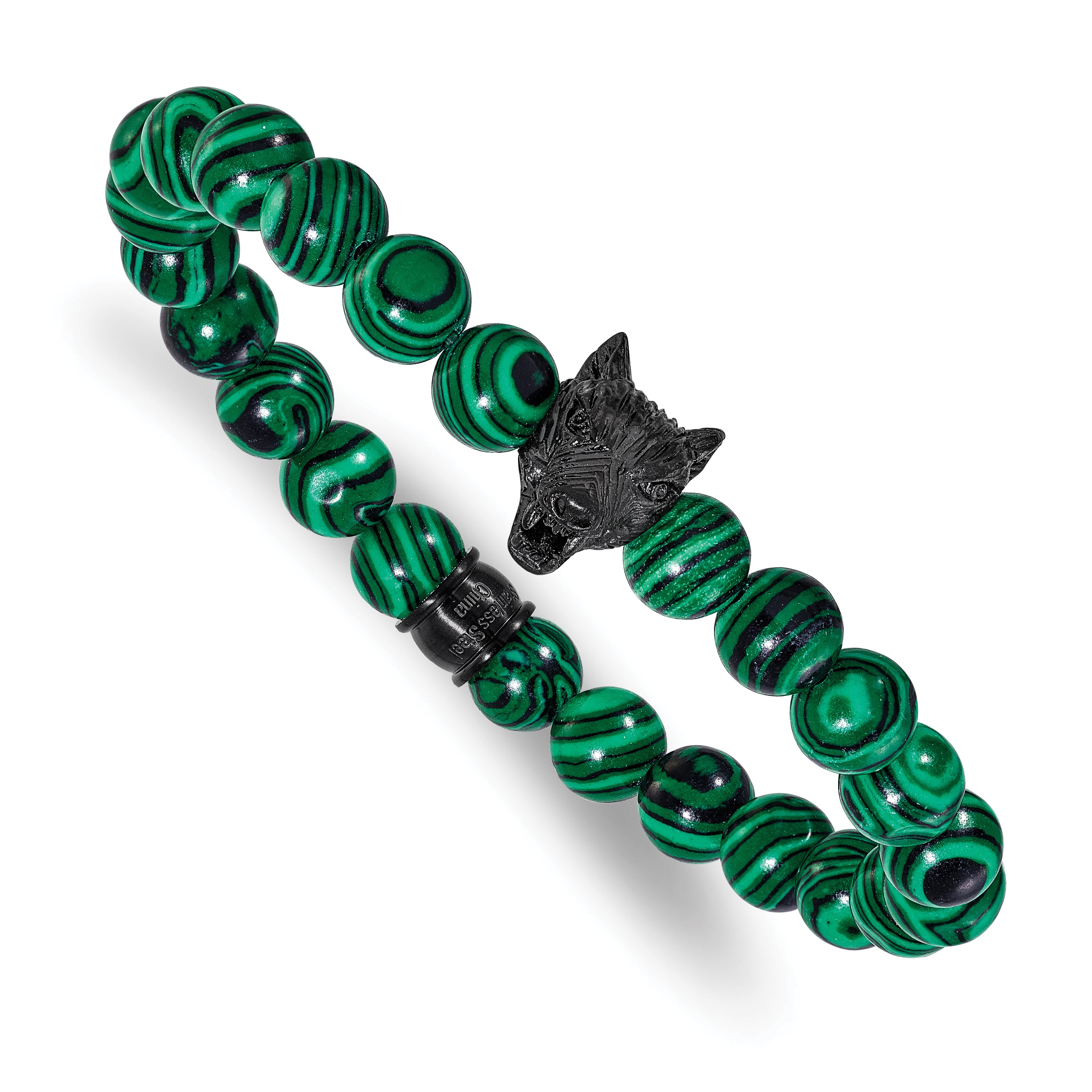 Men's Black Ion-Plated Polished Malachite Stainless Steel Bracelet 8mm Main image