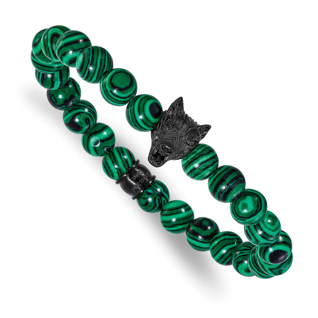 Men's Black Ion-Plated Polished Malachite Stainless Steel Bracelet 8mm