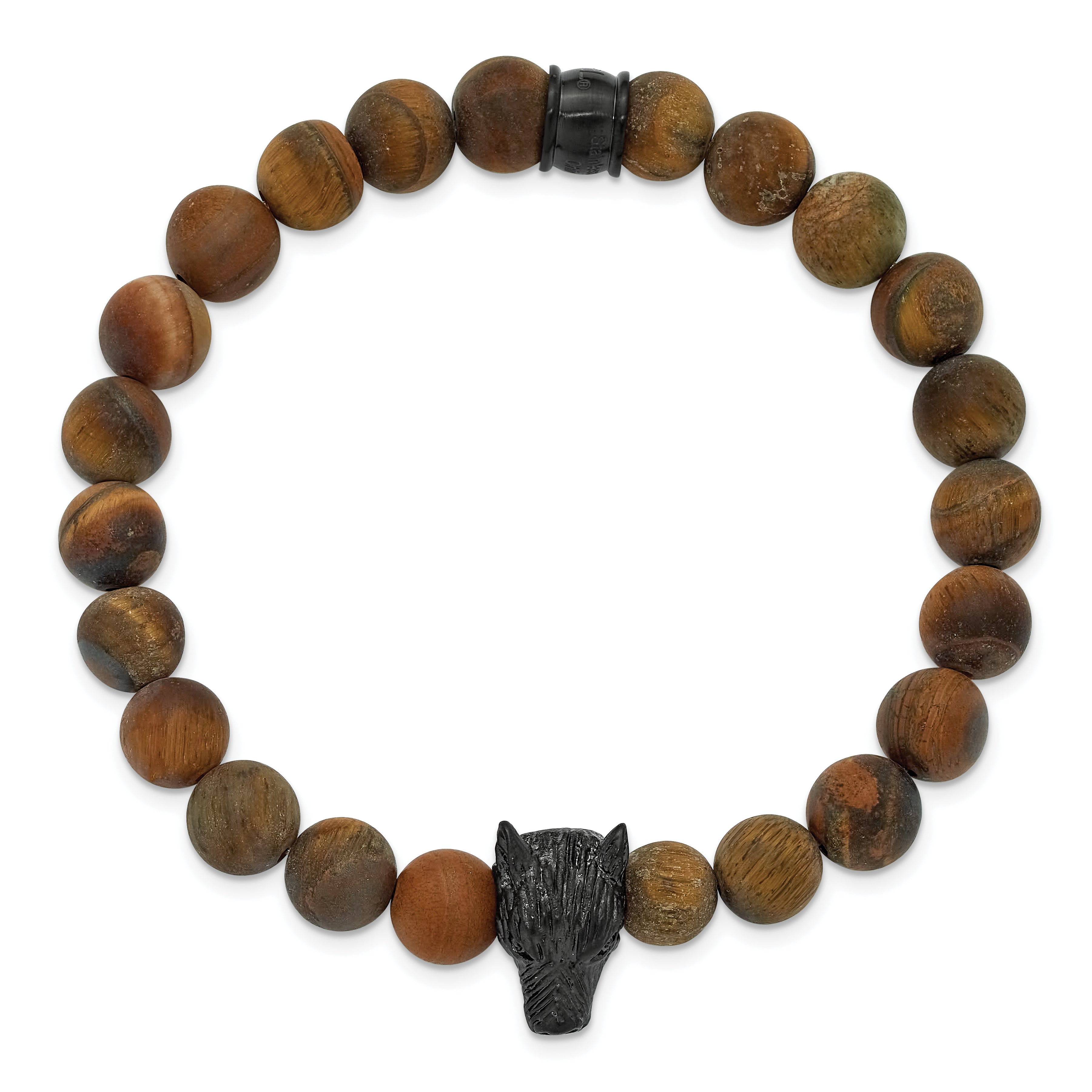 Men's Gold-Tone Polished Brown Tiger's Eye Stainless Steel Bracelet 8.5mm