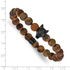 Men's Gold-Tone Polished Brown Tiger's Eye Stainless Steel Bracelet 8.5mm