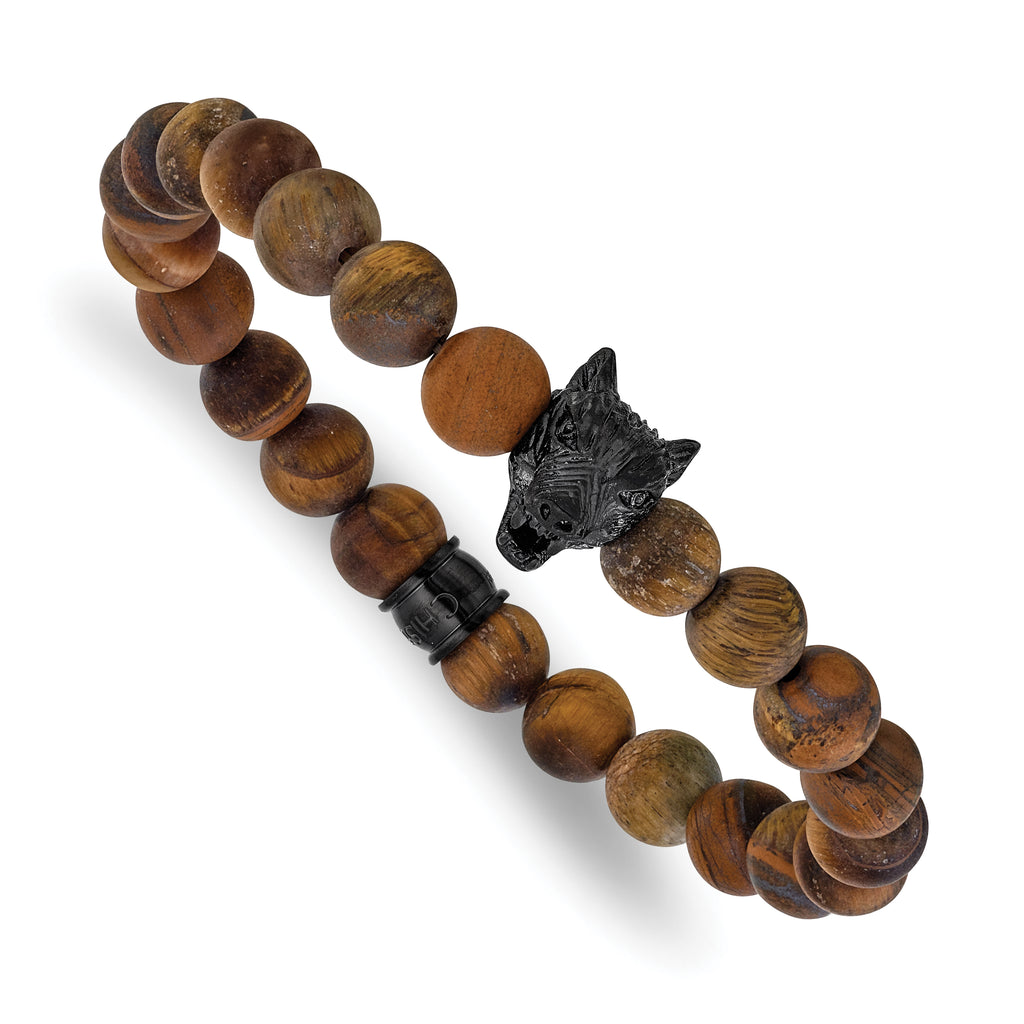 Men's Gold-Tone Polished Brown Tiger's Eye Stainless Steel Bracelet 8.5mm